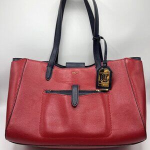 Ralph Lauren Red Blue Shoulder Bag Davenport Shopper Purse